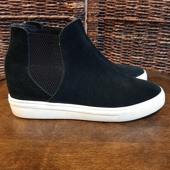 Steve Madden Sultan Suede Leather Booties Black 7.5 Wedge Chelsea Sneakers - Picture 1 of 8
